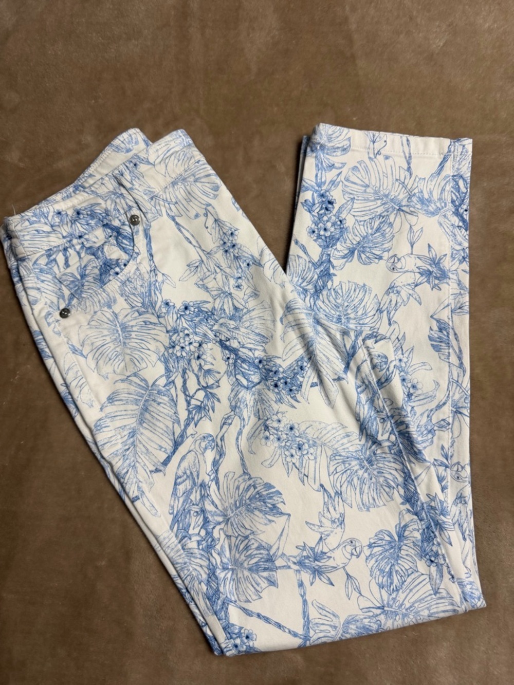 Elie Tahari Blue White Toucan Leaf Pants Size 6